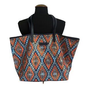 Vera Bradley Large Tote Bag Vibrant Geometric Pattern Blue & Orange Sequins